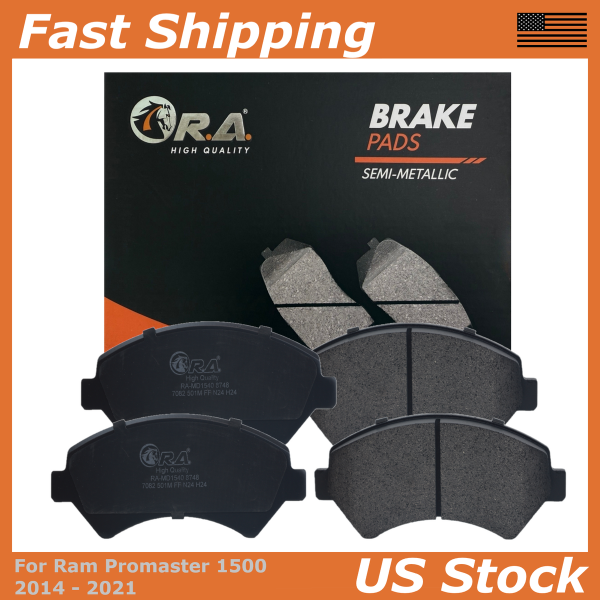 Front Disc Brake Pads for 2014 - 2021 Ram PROMASTER 1500 with Solid Rotors