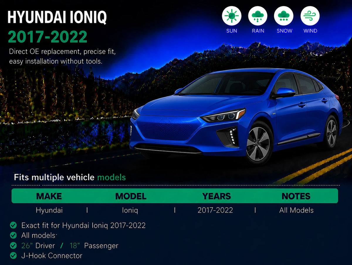 Top-Tier Pack of 2 Front Wiper Blades 26" + 18" For Hyundai Ioniq 2017-2022