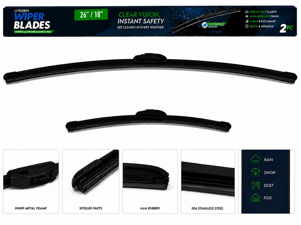 Top-Tier Pack of 2 Front Wiper Blades 26" + 18" For Hyundai Ioniq 2017-2022