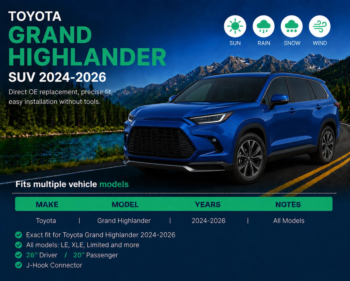 Top-Tier Pack Front Wiper Blades 26"+20" For Toyota Grand Highlander 2024–2026