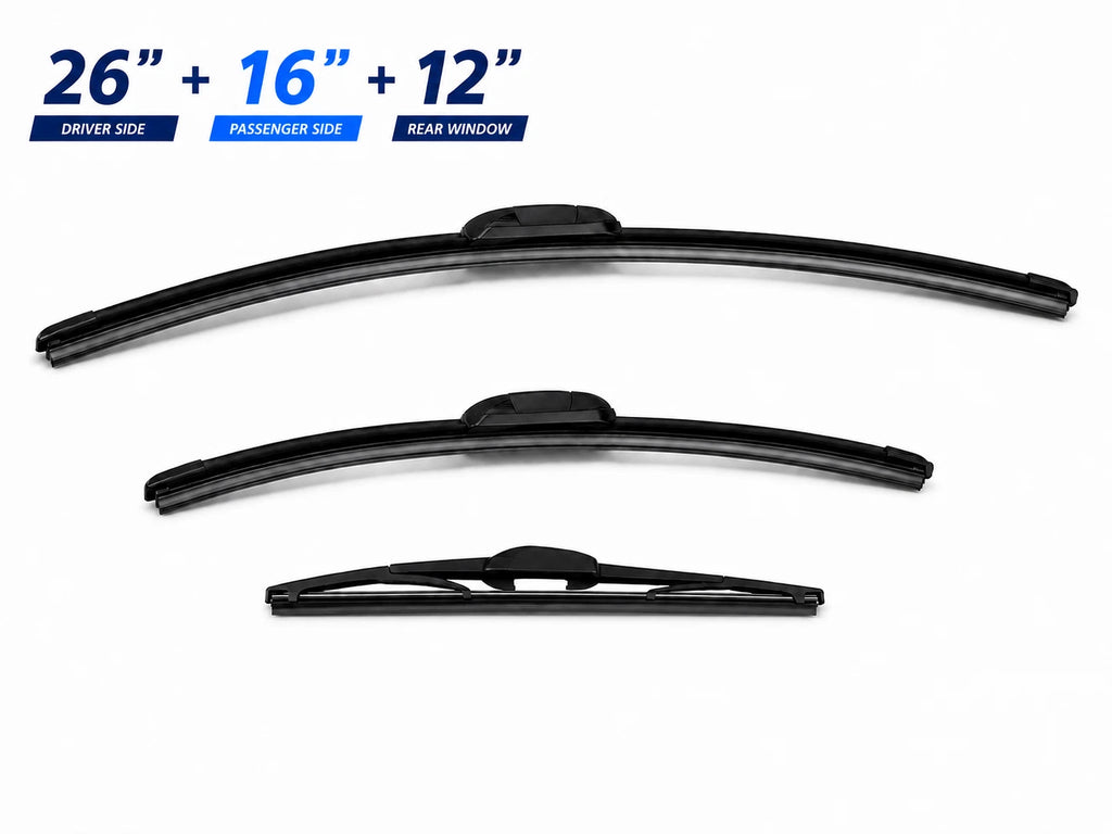 Top-Tier 3 Pack Front & Rear Wiper Blades 26" 16" 12" For Toyota RAV4 2019-2025
