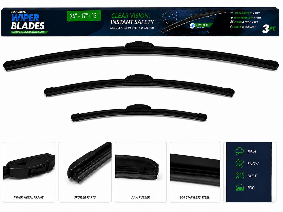 Top-Tier Front & Rear Wiper Blades 24" 17" 13" For Chevrolet Equinox 2010-2017