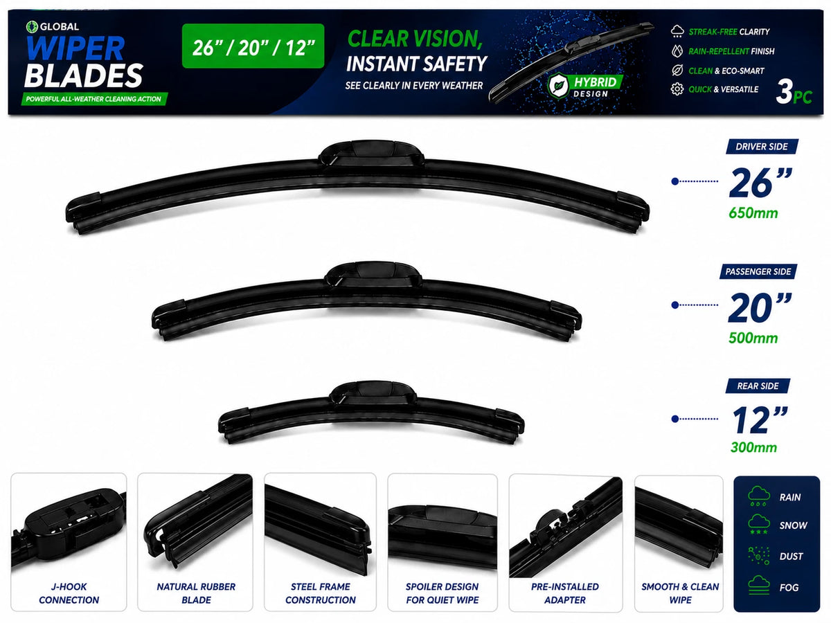 Top-Tier Front & Rear Wiper Blades 26" 20" 12" For Toyota Highlander 2014-2019