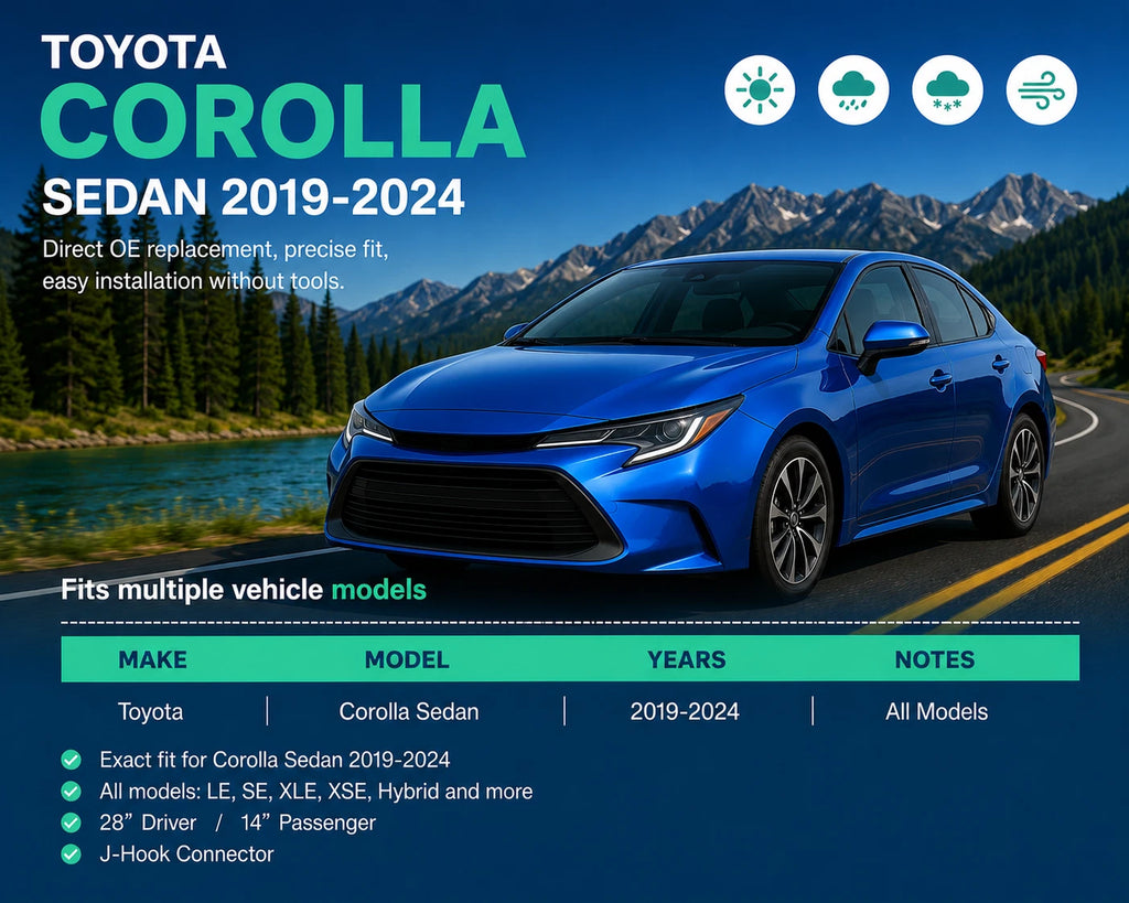 Top-Tier Pack of 2 Front Wiper Blades 28" + 14" For Toyota Corolla 2019 - 2024