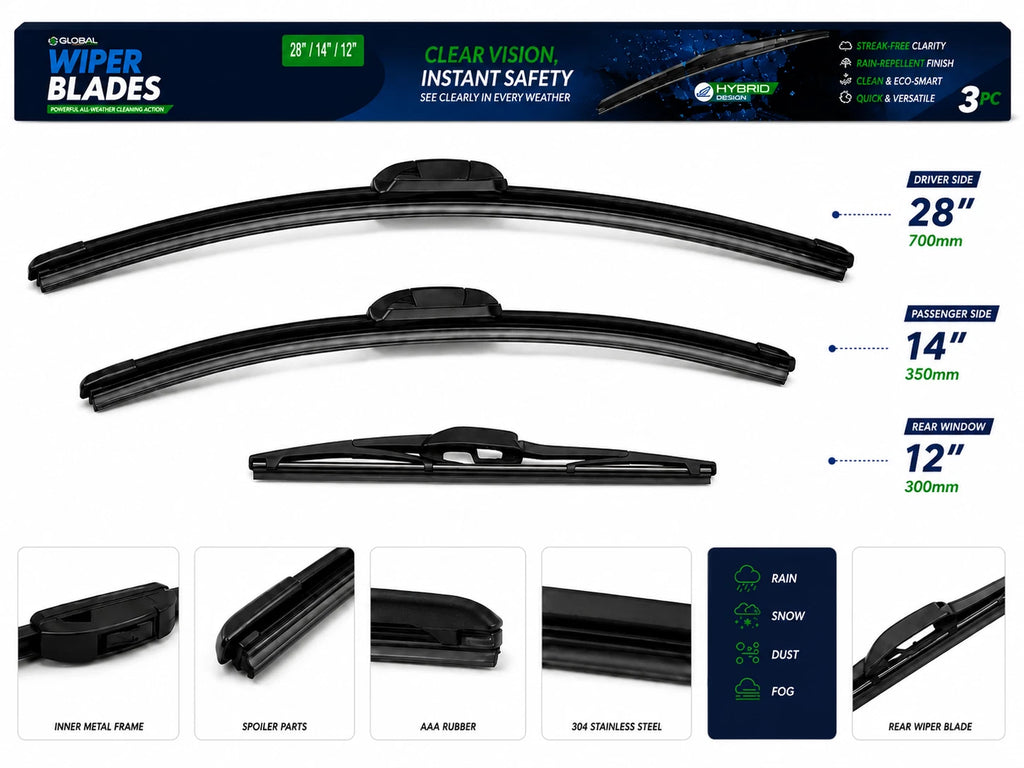 3 Pack Front & Rear Wiper Blades 28" 14" 12" For Toyota Corolla 2019 - 2025
