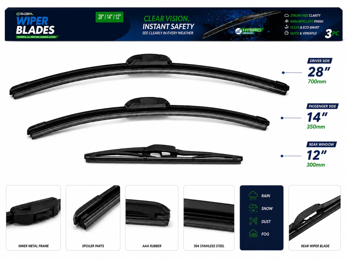 3 Pack Front & Rear Wiper Blades 28" 14" 12" For Toyota Corolla 2019 - 2025