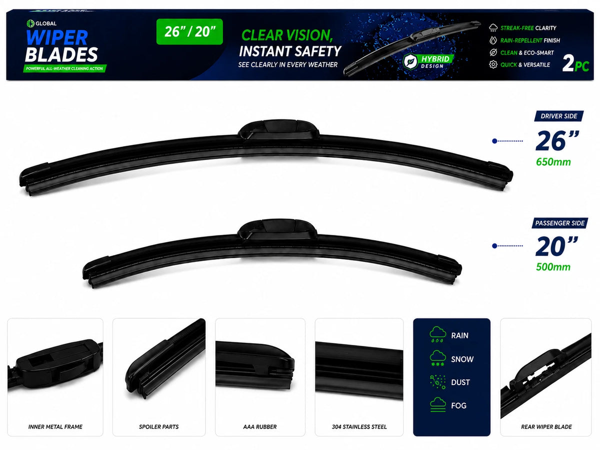 Top-Tier Pack of 2 Front Wiper Blades 26" + 20" For Hyundai Sonata 2011–2018